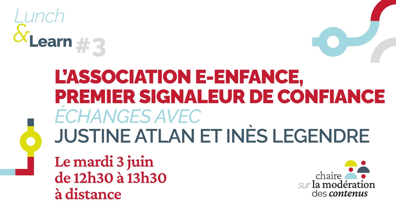 Slide décrivant les informations générales sur le Lunch and Learn 3 et logo de la chaire sur la modération des contenus